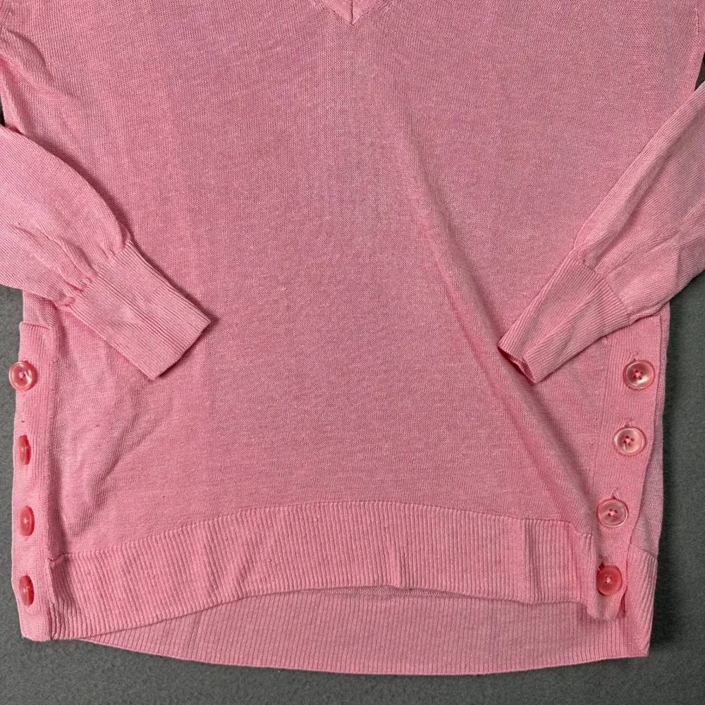 J.‎ Crew Pink V-Neck Linen Blend Side Button Sweater Preppy XS Pink Soft Girl